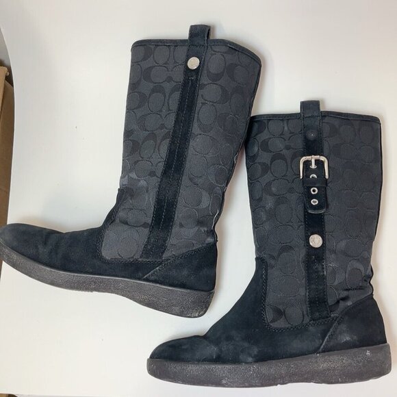 Coach Womens 7.5 Tulip Signature Leather Black Patterned Boots - Picture 7 of 16